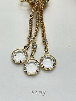 Vintage Hobe Mesh Gold Knot Crystal Rhinestone Tassel Brooch Earrings Unsigned