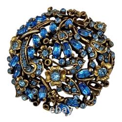 Vintage Hollycraft 1950 Blue Rhinestone Bracelet & Brooch Set Signed Mid-Century
