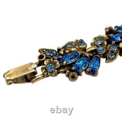 Vintage Hollycraft 1950 Blue Rhinestone Bracelet & Brooch Set Signed Mid-Century