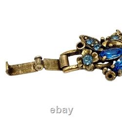 Vintage Hollycraft 1950 Blue Rhinestone Bracelet & Brooch Set Signed Mid-Century