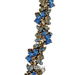 Vintage Hollycraft 1950 Blue Rhinestone Bracelet & Brooch Set Signed Mid-Century