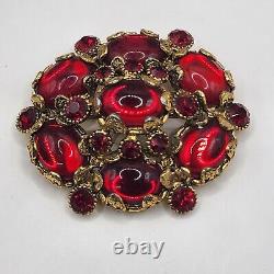 Vintage Hollycraft Red Brooch HEAVY Signed