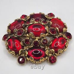 Vintage Hollycraft Red Brooch HEAVY Signed