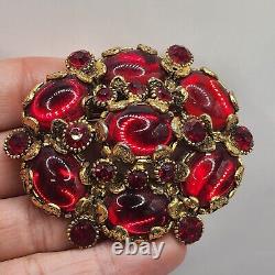 Vintage Hollycraft Red Brooch HEAVY Signed