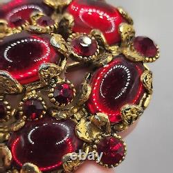 Vintage Hollycraft Red Brooch HEAVY Signed