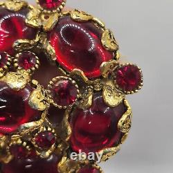 Vintage Hollycraft Red Brooch HEAVY Signed