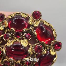 Vintage Hollycraft Red Brooch HEAVY Signed