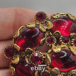 Vintage Hollycraft Red Brooch HEAVY Signed