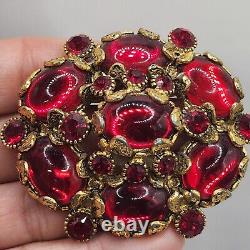 Vintage Hollycraft Red Brooch HEAVY Signed