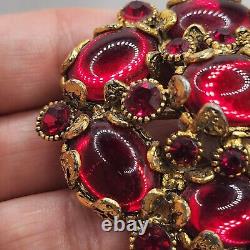 Vintage Hollycraft Red Brooch HEAVY Signed