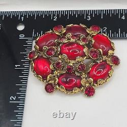 Vintage Hollycraft Red Brooch HEAVY Signed