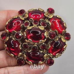 Vintage Hollycraft Red Brooch HEAVY Signed