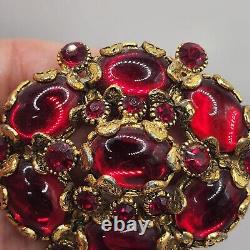 Vintage Hollycraft Red Brooch HEAVY Signed