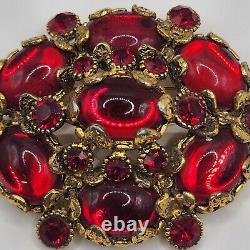 Vintage Hollycraft Red Brooch HEAVY Signed