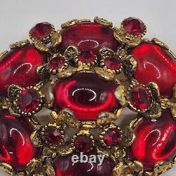 Vintage Hollycraft Red Brooch HEAVY Signed