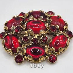 Vintage Hollycraft Red Brooch HEAVY Signed