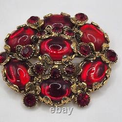 Vintage Hollycraft Red Brooch HEAVY Signed