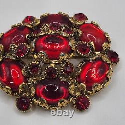 Vintage Hollycraft Red Brooch HEAVY Signed