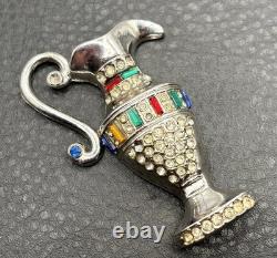 Vintage Huge 3 Deco Etruscan Style Pot Metal Urn Pitcher Brooch Pin Rhinestone