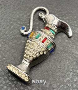 Vintage Huge 3 Deco Etruscan Style Pot Metal Urn Pitcher Brooch Pin Rhinestone