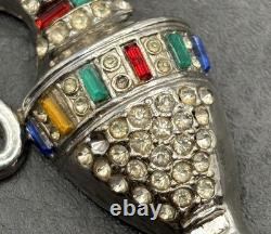 Vintage Huge 3 Deco Etruscan Style Pot Metal Urn Pitcher Brooch Pin Rhinestone