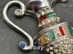 Vintage Huge 3 Deco Etruscan Style Pot Metal Urn Pitcher Brooch Pin Rhinestone