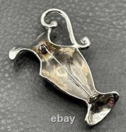 Vintage Huge 3 Deco Etruscan Style Pot Metal Urn Pitcher Brooch Pin Rhinestone