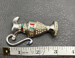 Vintage Huge 3 Deco Etruscan Style Pot Metal Urn Pitcher Brooch Pin Rhinestone