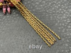 Vintage Huge 5 Pink Rhinestone Crystal Tassel Fringe Brooch Pin