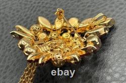Vintage Huge 5 Pink Rhinestone Crystal Tassel Fringe Brooch Pin