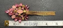 Vintage Huge 5 Pink Rhinestone Crystal Tassel Fringe Brooch Pin