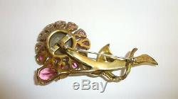 Vintage Huge FRED A. BLOCK Jewelers Enamel & Rhinestone Flower Brooch Pin