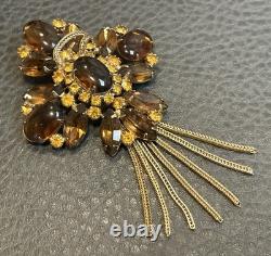 Vintage Huge Faux Rhinestone Tassel Fringe Brooch Unsigned Original By Robert