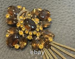 Vintage Huge Faux Rhinestone Tassel Fringe Brooch Unsigned Original By Robert