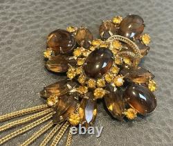 Vintage Huge Faux Rhinestone Tassel Fringe Brooch Unsigned Original By Robert