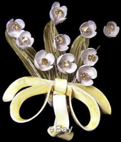 Vintage Huge Fred A. Block Enamel Flower w Rhinestones Pin Brooch