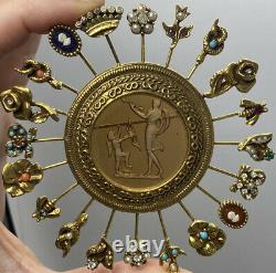 Vintage Huge Goldette Intaglio Reverse Carved Cupid Venus Stick Pins Brooch Pin