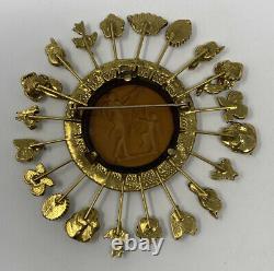 Vintage Huge Goldette Intaglio Reverse Carved Cupid Venus Stick Pins Brooch Pin