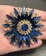 Vintage Huge Juliana Blue Crystal AB Rhinestone Starburst Brooch Gold Tone
