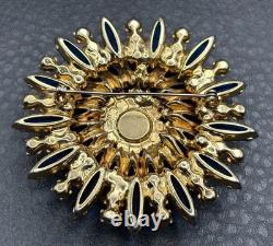 Vintage Huge Juliana Blue Crystal AB Rhinestone Starburst Brooch Gold Tone