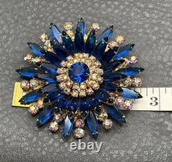 Vintage Huge Juliana Blue Crystal AB Rhinestone Starburst Brooch Gold Tone Vintage Huge Juliana Blue Crystal AB Rhinestone Starburst Brooch Gold Tone