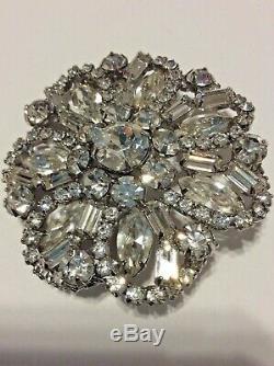 Vintage Huge Mid Century Signed Weiss Crystal Rhinestone Silver Pin Brooch
