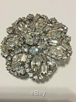 Vintage Huge Mid Century Signed Weiss Crystal Rhinestone Silver Pin Brooch