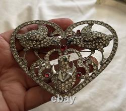 Vintage Huge Mom Pop Baby Chick Rhinestone Fruit Salad Heart Brooch Depose