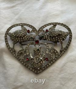 Vintage Huge Mom Pop Baby Chick Rhinestone Fruit Salad Heart Brooch Depose