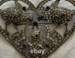 Vintage Huge Mom Pop Baby Chick Rhinestone Fruit Salad Heart Brooch Depose