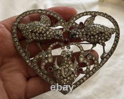 Vintage Huge Mom Pop Baby Chick Rhinestone Fruit Salad Heart Brooch Depose