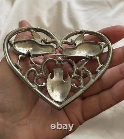 Vintage Huge Mom Pop Baby Chick Rhinestone Fruit Salad Heart Brooch Depose