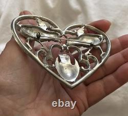Vintage Huge Mom Pop Baby Chick Rhinestone Fruit Salad Heart Brooch Depose