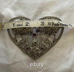 Vintage Huge Mom Pop Baby Chick Rhinestone Fruit Salad Heart Brooch Depose